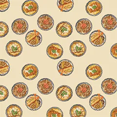 牛丼、天丼、カツ丼、親子丼のテキスタイル